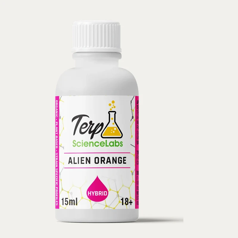 Terp Science Labs 15 mL Alien Orange bottle, Hybrid range, front label